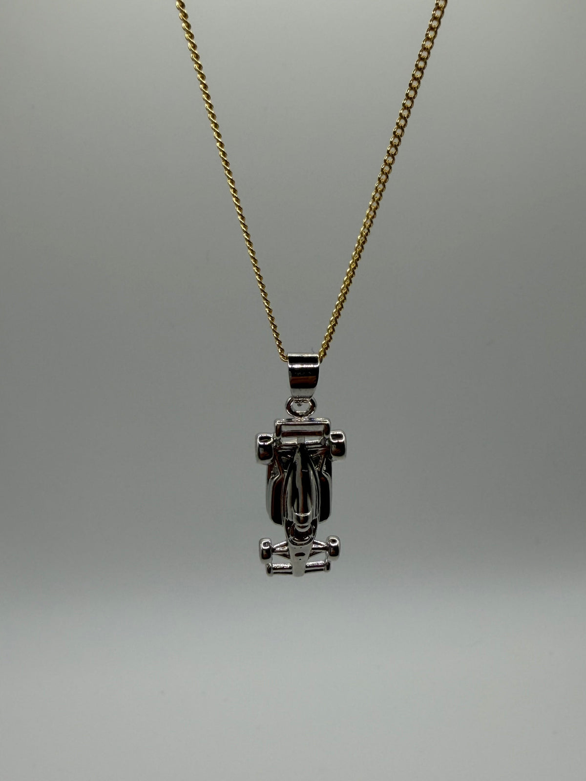 Silver Race Car Pendant Necklace